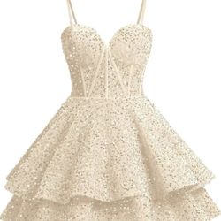 Champagne Short Sequin Cocktail Dress for Teen Corset