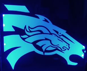Bronco heads etched lighted mirror