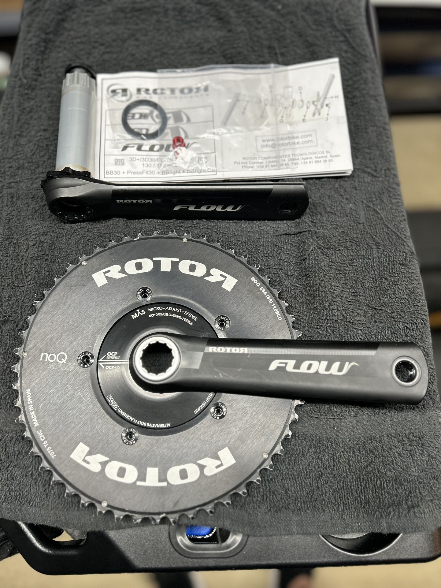 Rotor Flow 2X Crankset 53/38T 30mm Spindle Used A+