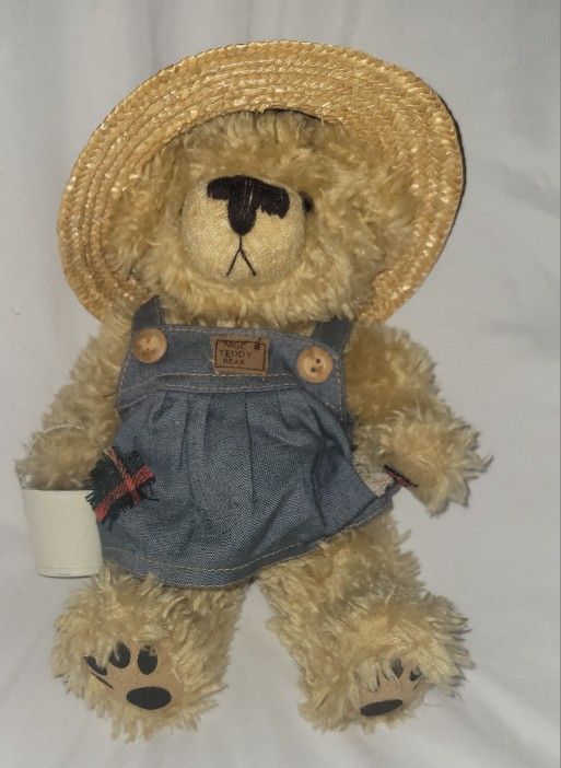 NIGC Teddy Bear Plushy Gardner With Hat And Pail Bear Is 10" Movable Arms Leg Head