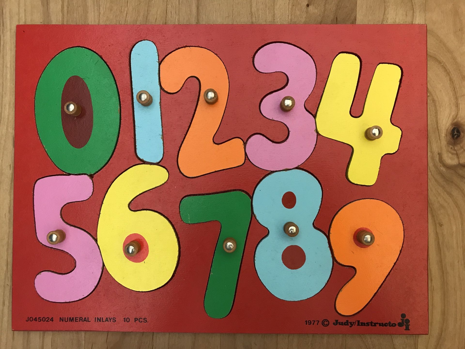 Vintage 1977 Judy Instructor Wood Puzzle - Numbers (J045024 Numeral Inlays 10 Pieces)