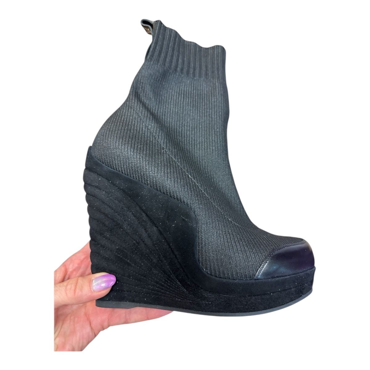 Yves Saint Laurent Black Knit Wedge Sock Boots