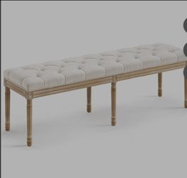 60" Fabric End of Bed Bench, Upholstered Tufted French Bedroom Bench with Carved Legs for Bedroom End of King Size Bed, Living Room, Beige