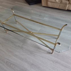  Brass Chrome and Glass French Coffee Table
