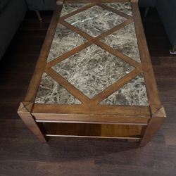 real marble and wood living room set 