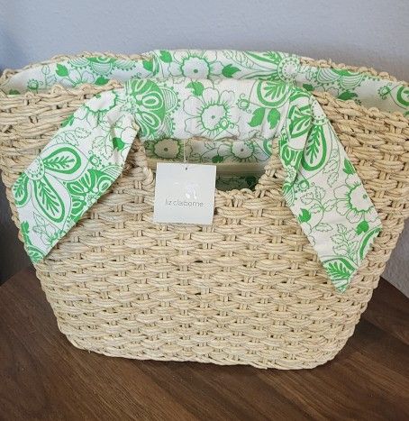 Wicker Straw Purse NWT Liz Claiborne Beautiful Green Cotton Fabric Lining