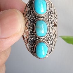 Sterling And Natural Turquoise Ring Size 9