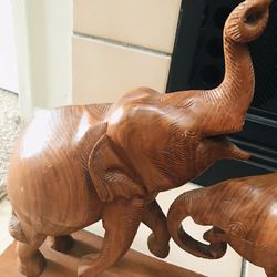 Vintage Wooden Hand Carved Elephant Bookends Solid and Heavy