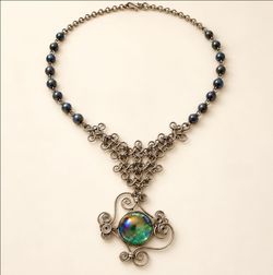 Handcrafted Wire Wrap Necklace with Iridescent Pendant