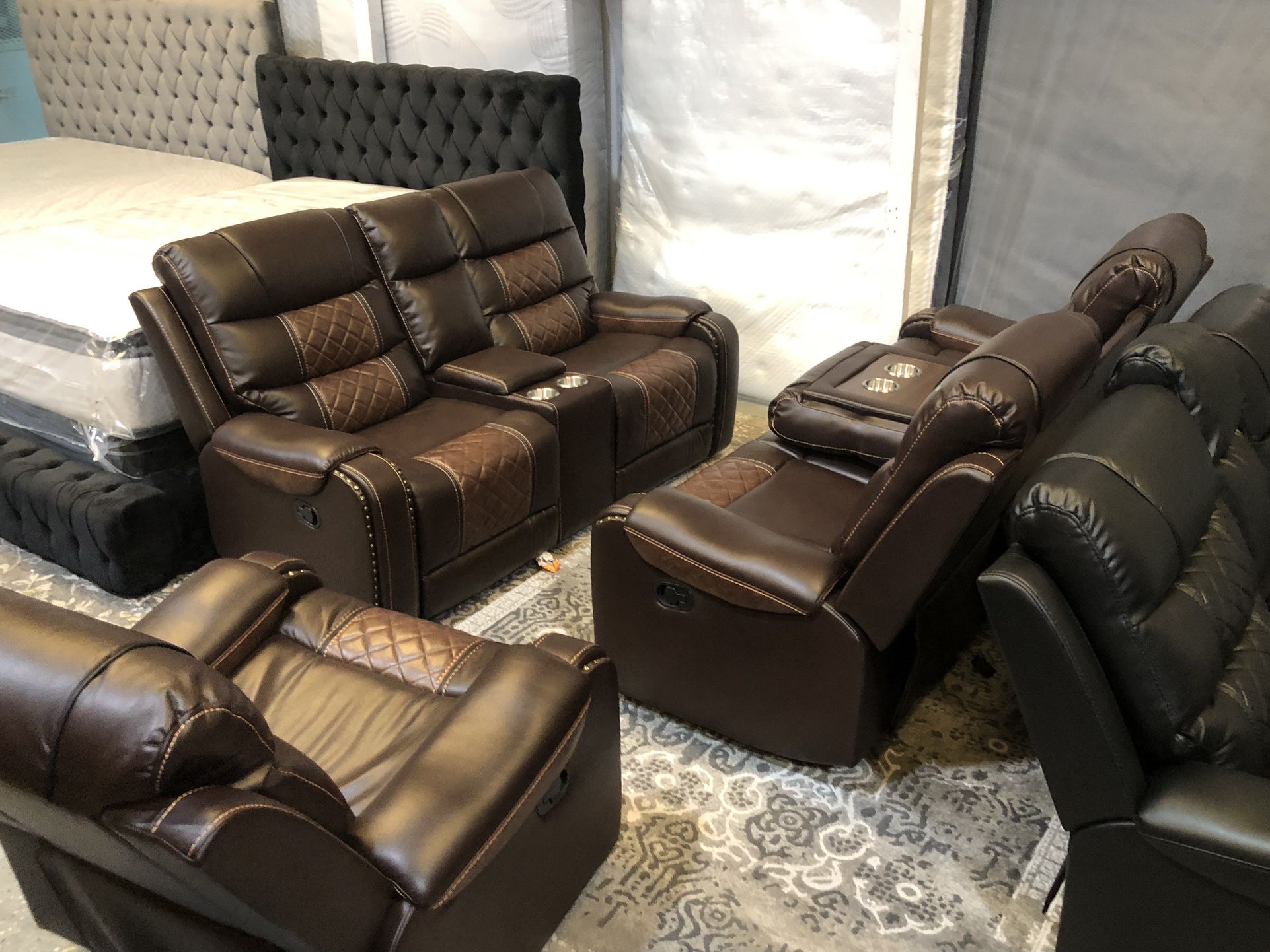 Two Tone Reclining Sofa Set On Sale