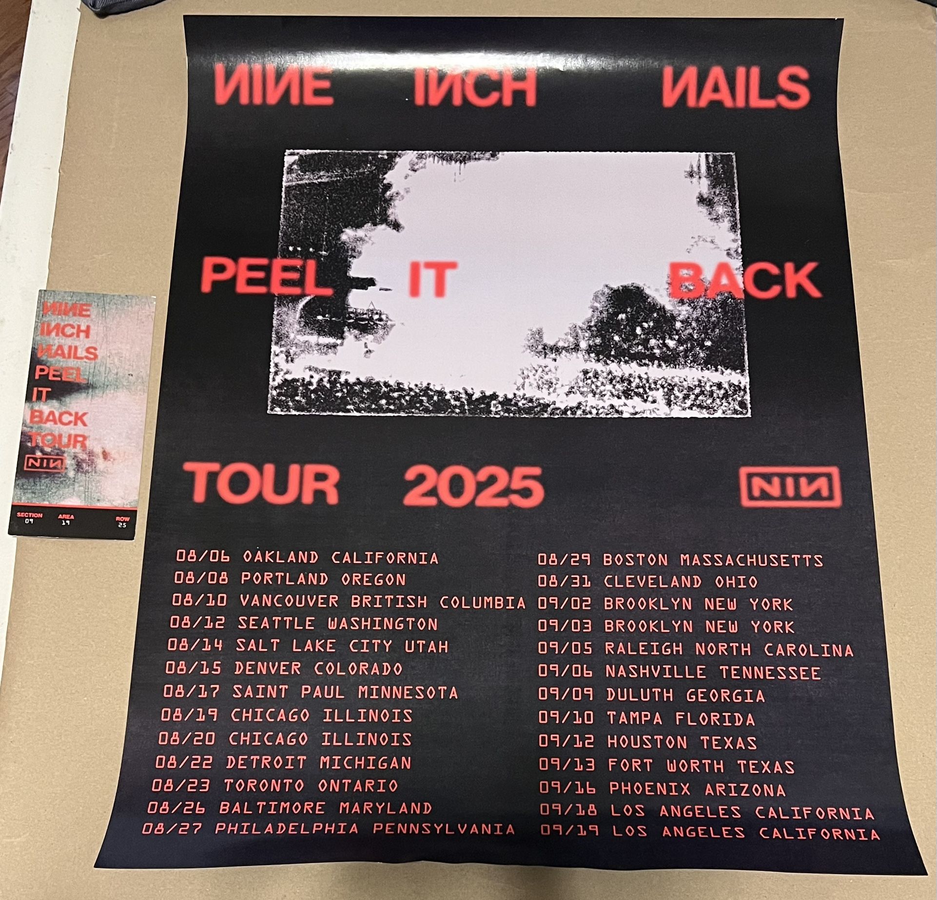 NINE INCH NAILS 2025 Peel It Back Tour Double Sided Record Store Promo Poster + Souvenir Ticket