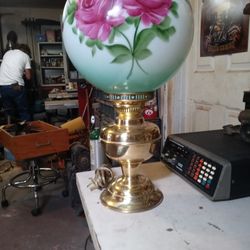 Hurricane Lamp Hand Painted Very Good Cond