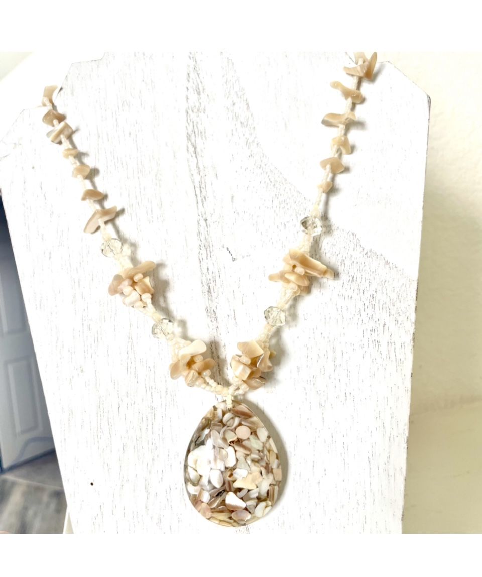 Shell Crystal And Pearl Pendant Necklace