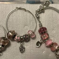 Pink Hoop Beaded Earrings & Bracelet Set