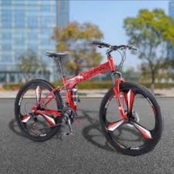 Zimtown 26" Folding Mountain Bike, Shimano 21 Speed MTB Bicycle for Adults, Red