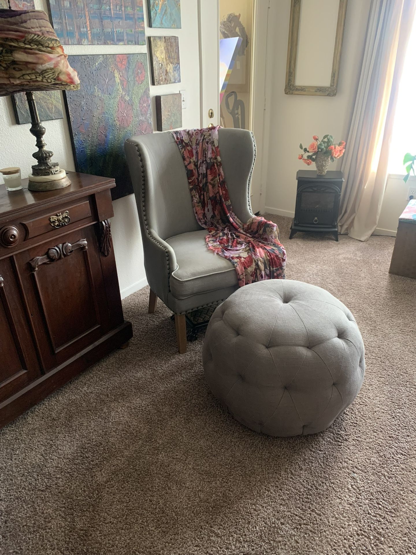 Ottoman/footstool/over stuffed footstool/gray foot stool/large ottoman