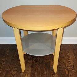 Ikea wooden end table with foggy glass shelf