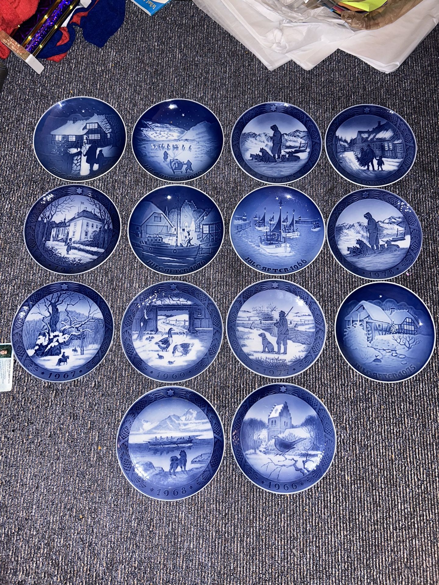Royal Copenhagen Antique Porcelain Plates Full Set Of 14