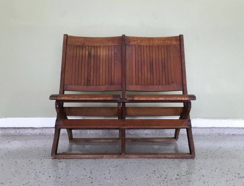 Antique Wooden Folding Chairs, Double Seated