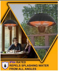 Brand New Infrared Hanging Electric Patio Heater W/Remote, Ceiling Mounted, 1500W, Indoor/ Outdoor, IPX4 Water-Resistant, 360° Heat, 3- Second Warm-Up