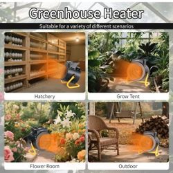 Greenhouse Heater with Digital Thermostat, 1500W Electric Outdoor