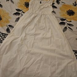 White Spaghetti Strap Midi Length Dress 