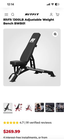 RitFit 1300LB Adjustable Weight Bench BWB01