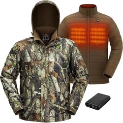 TideWe Size 2XL Men's 3-in-1 Heated Jacket with Battery Pack