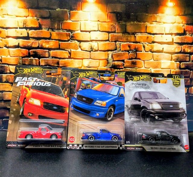 Hot Wheels Premium Car Culture Ford F150 SVT Lightning blue and black And Red Fast And Furious lot 3