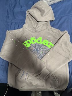 Sp5der Gray Hoodie Green Logo