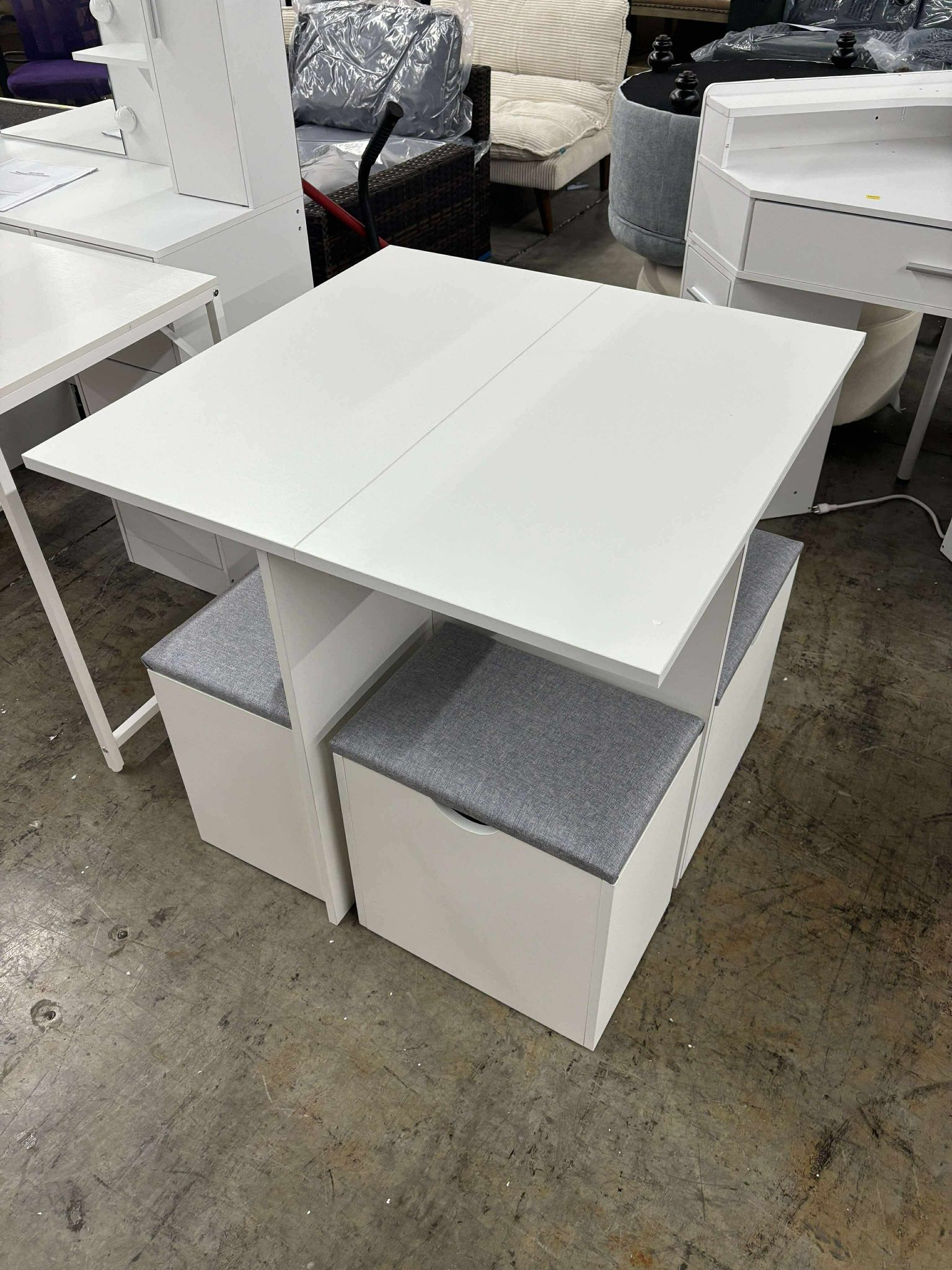 5-Piece Dining Table Set, Small Kitchen Table Set with 4 Stools Compact Space-Saving for Dining Room Kitchen Modern (White and Grey)