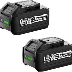 2 Packs 8.0Ah Lithium-ion Battery, Compatible with Dewalt 20V Max Cordless Power Tools & Chargers, Replacement for DCB201, DCB203, DCB206, DCB207 etc.