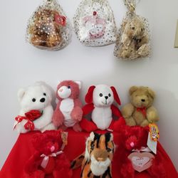 Lot of 10 Assorted Plush 7 inch"-12 inch" Stuffed Animals, Cellophane Gift Wrapped