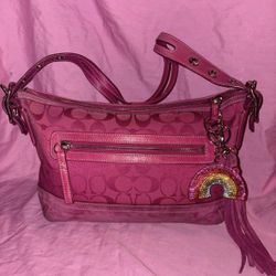 Coach east west hot pink leather suede bag L045–9363