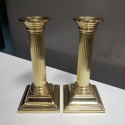 6.5" Baldwin Smithsonian Polished Brass Roman Column Candle Holders