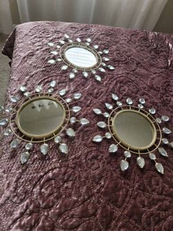 Set of 3 Decorative Wall Mirrors with Jewel Accents