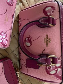 Coach Pink Cherry Print Satchel Handbag