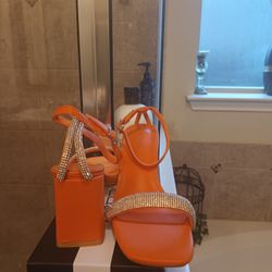 Orange Low Heel Sandals 