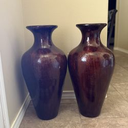 Two Brown Bottle Ceramic Vases 