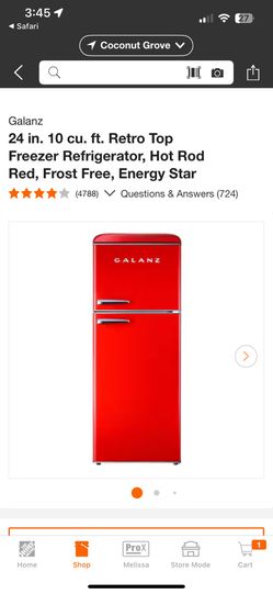 Galanz 24 in. 10 cu. ft. Retro Top Freezer Refrigerator, Hot Rod Red, Frost Free, Energy Star