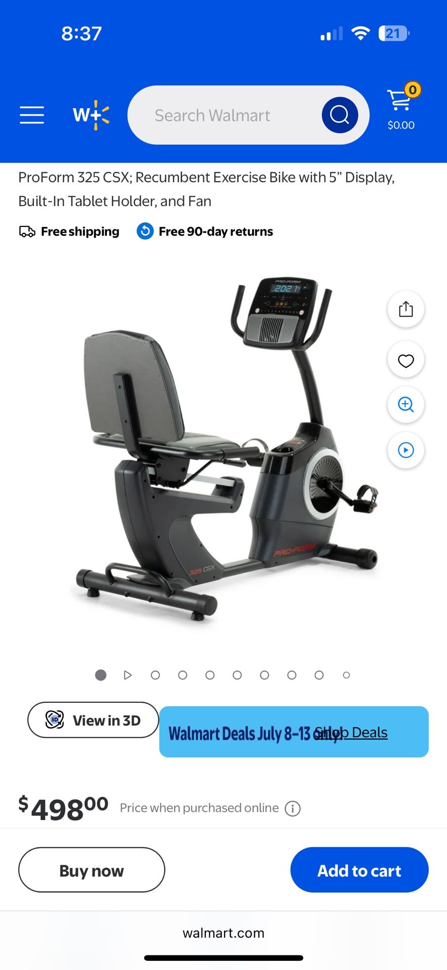 ProForm 325 CSX; Recumbent Exercise Bike with 5” Display, Built-In Tablet Holder, and Fan