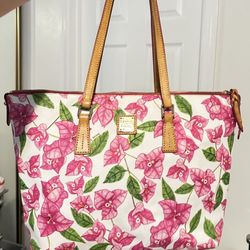 Dooney  Burke Bougainvillea All Leather Lined Pink Yellow Gold Look Hardware Have A Passport And Check Book TUmi All Leather Pink Sold Separately $120