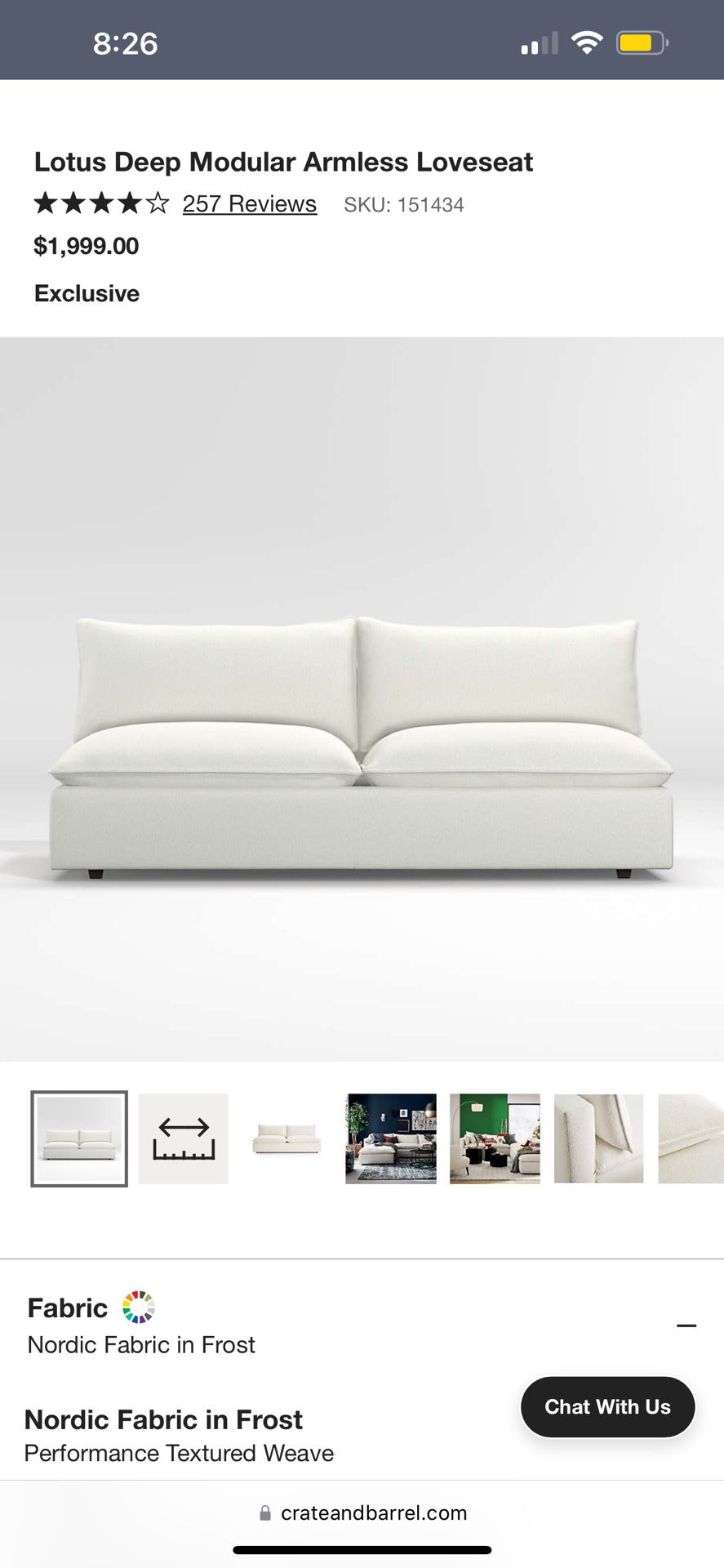 Great Condition - Crate & Barrel Lotus Loveseat Couch