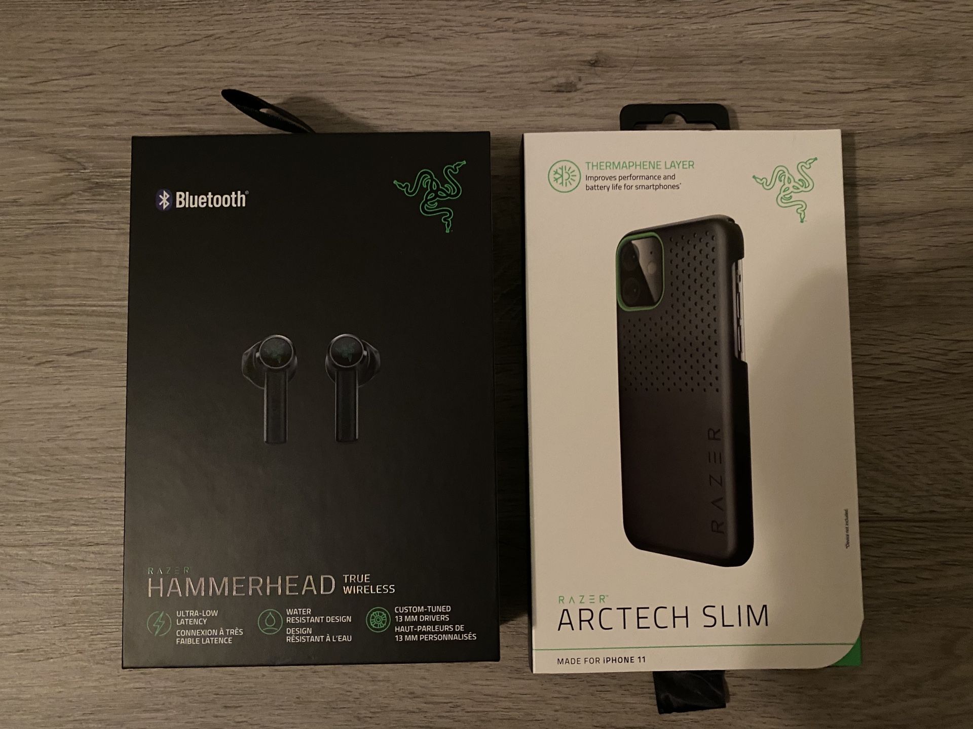 Brand new - Razer Hammerhead wireless headphones and razer IPhone 11 case