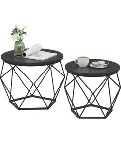 Round Coffee Table, Set of 2, Living Room Table, Side Table, Modern, Removable Table Top for Living Room, Ink Black