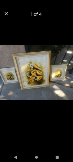 A beautiful ❤️ Vintage original Rita Cooper floral 3 peice set with signature oil painting on Canvas