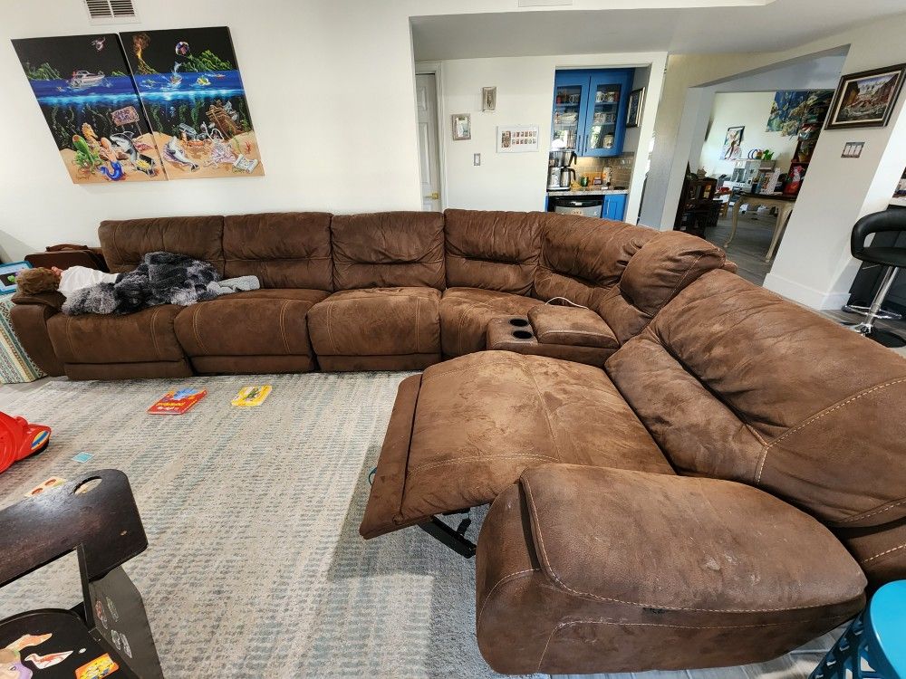 Lazy Boy Sectional Sofa Couch - 6 Pieces w/ 3 Recliners (2 Electric)