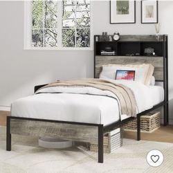 Twin Size Platform Bed with Storage and Headboard