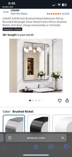 LOAAO 32”x36” Brushed Nickel Bathroom Mirror 