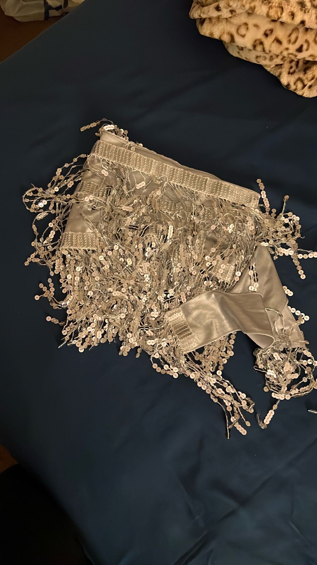 Sequin Fringe Skirt-silver/grey